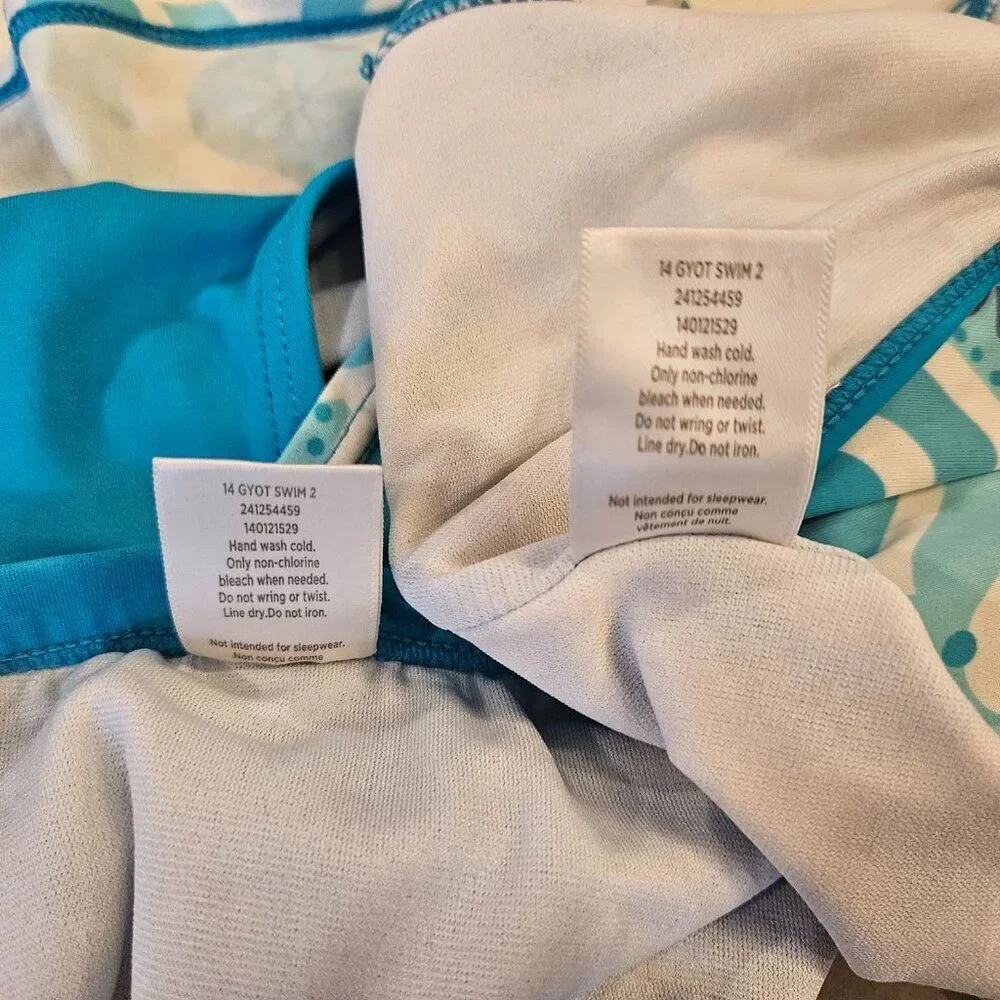 Gymboree Girls Size 7 Swimsuit Teal Blue Mosaic Tankini 2 Piece Skirted Swim Set